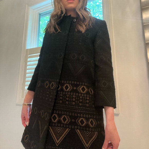 Vintage Max Mara Black Jacquard Wool Coat - Picture 5 of 16